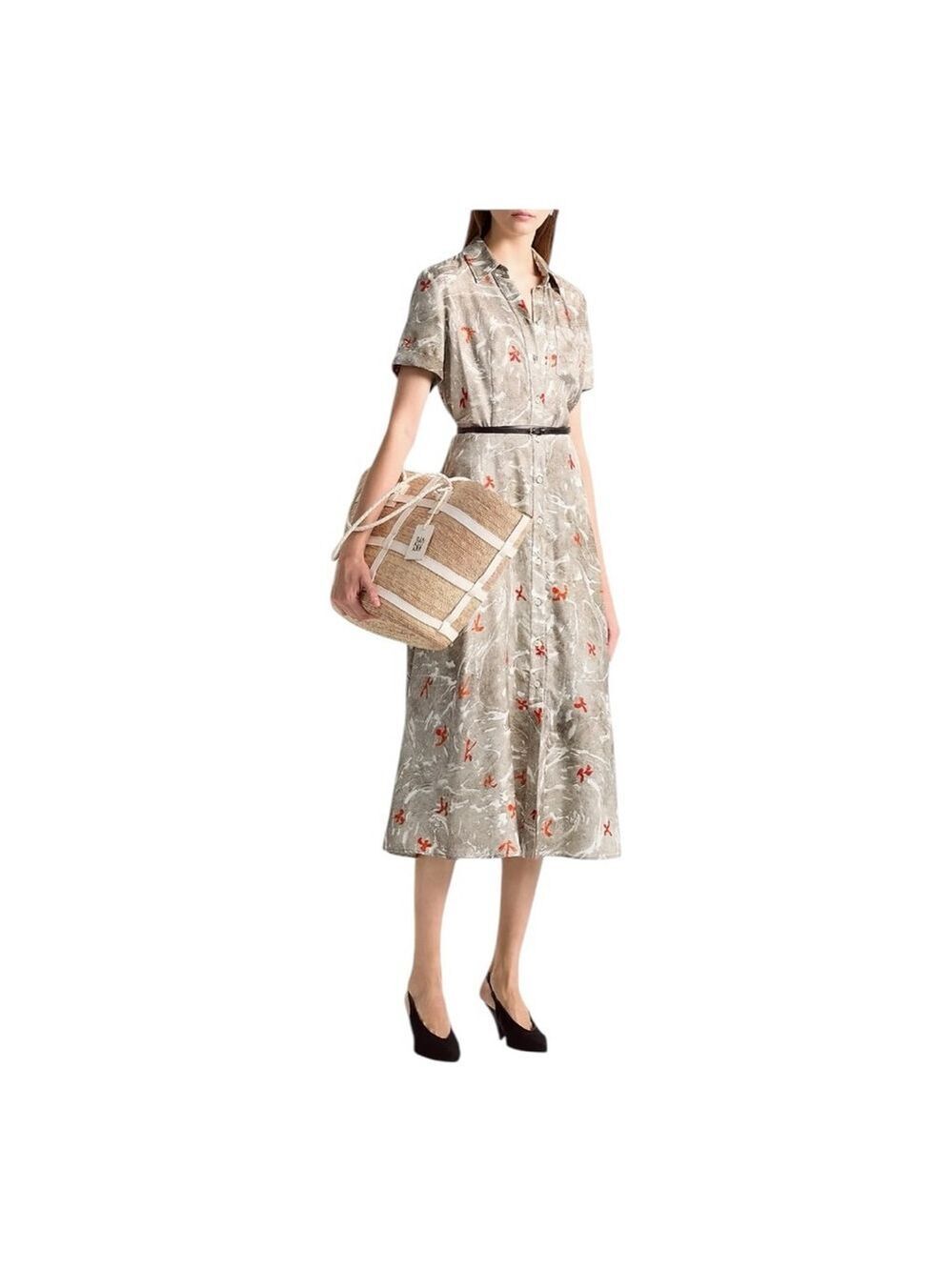 Altuzarra Kierra Gray and Orange Printed Midi Dress Size 10 (42) *** no belt